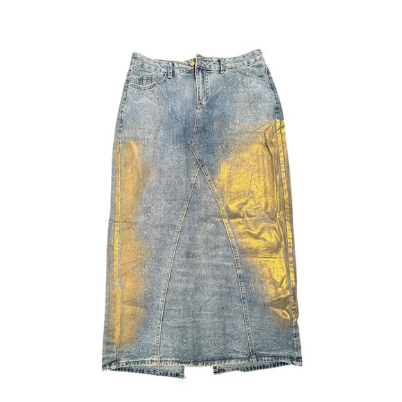 Xplusware Gold Metallic Denim Maxi Skirt – Size Large - Picture 1 of 12